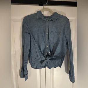 J. Crew Factory relaxed cropped chambray shirt with front tie